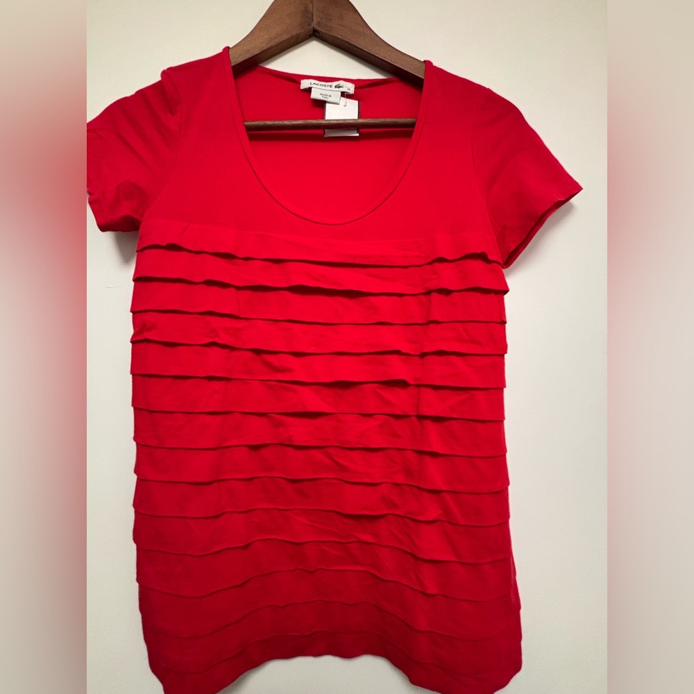 Lacoste 14” PTP Ruffled Red Layered Top, Size Small, Red. - Picture 3 of 6